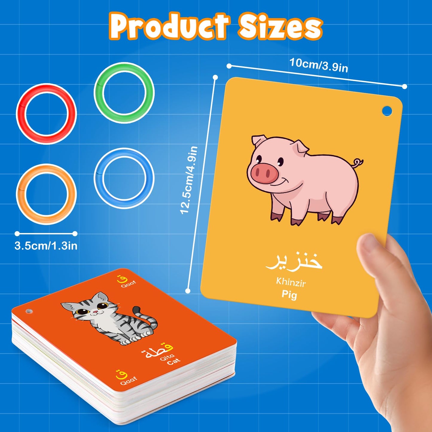 48 Arabic Toddler Flash Cards, Baby Cognitive Flashcards for Kids, Learn Arabic Letters, Number, Color, Shape & Sight Words, Educational Toys with English Transliteration for Preschool Kindergarten