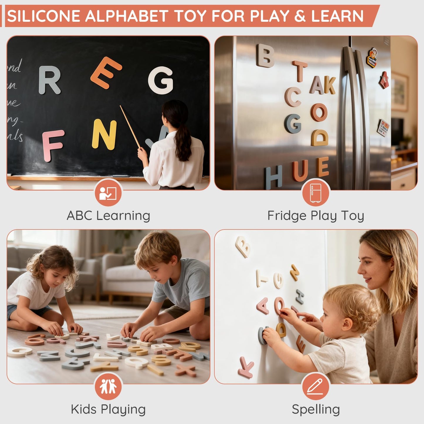 Silicone Alphabet Magnetic Letters, 30PCS Alphabet Magnets Toys ABC Letter Puzzles Preschool Educational Learning Toys Gifts for Girls Boys Toddlers Kids