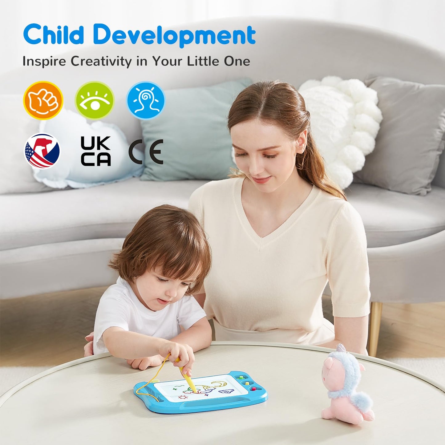 SGILE Toddler Toys for Kids, Magnetic Drawing Board for Birthday Gift, Toys for 1 2 3 Year Old Girls Boys, Etch & Sketch Pad with 3 Stamps, Learning and Educational, Light Blue