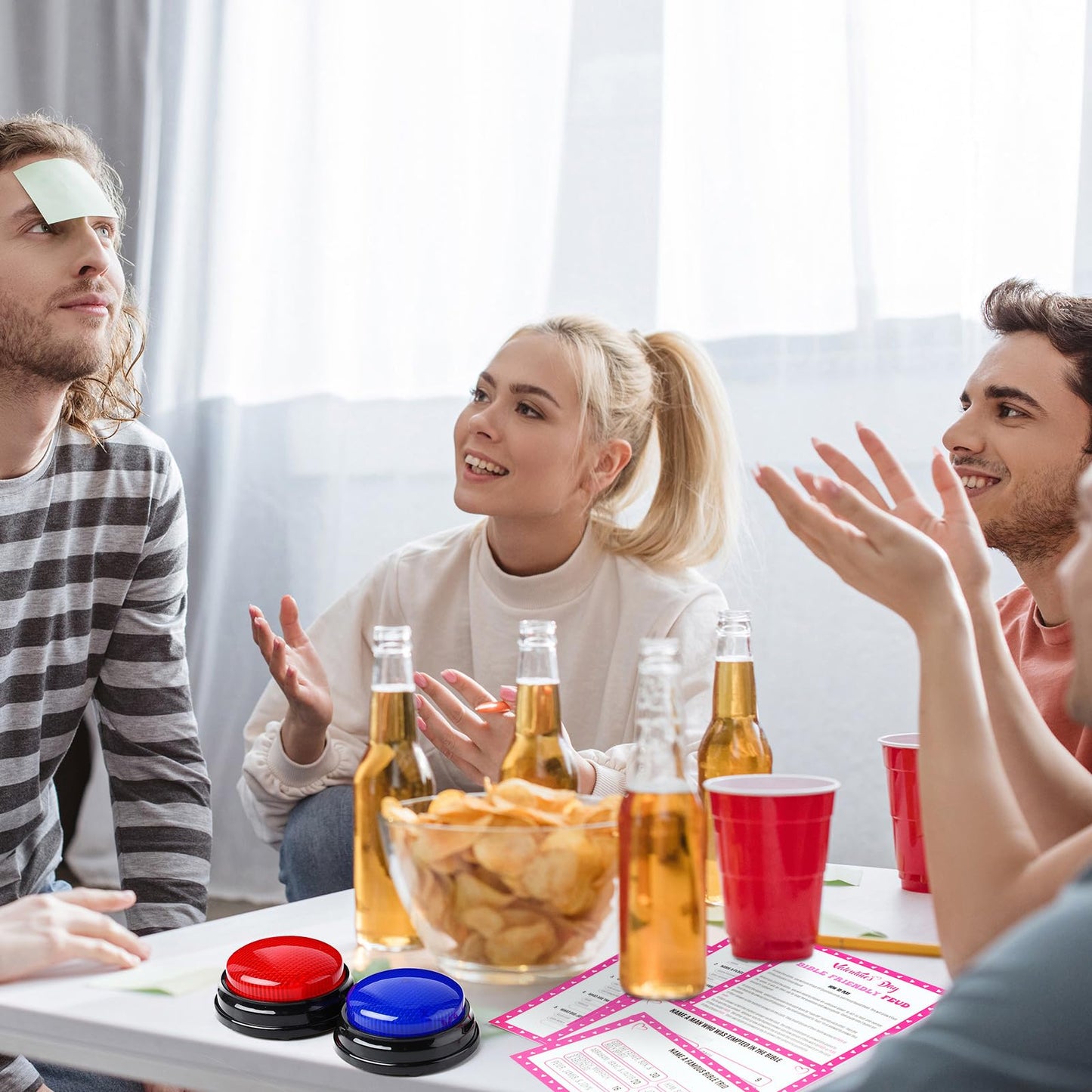 Humyoun Valentine's Day Friendly Feud Game with 2 Game Buzzers, Bible Feud Card Game for Family Game Night Fun Trivia Quiz Game for Party Office Class Groups Team