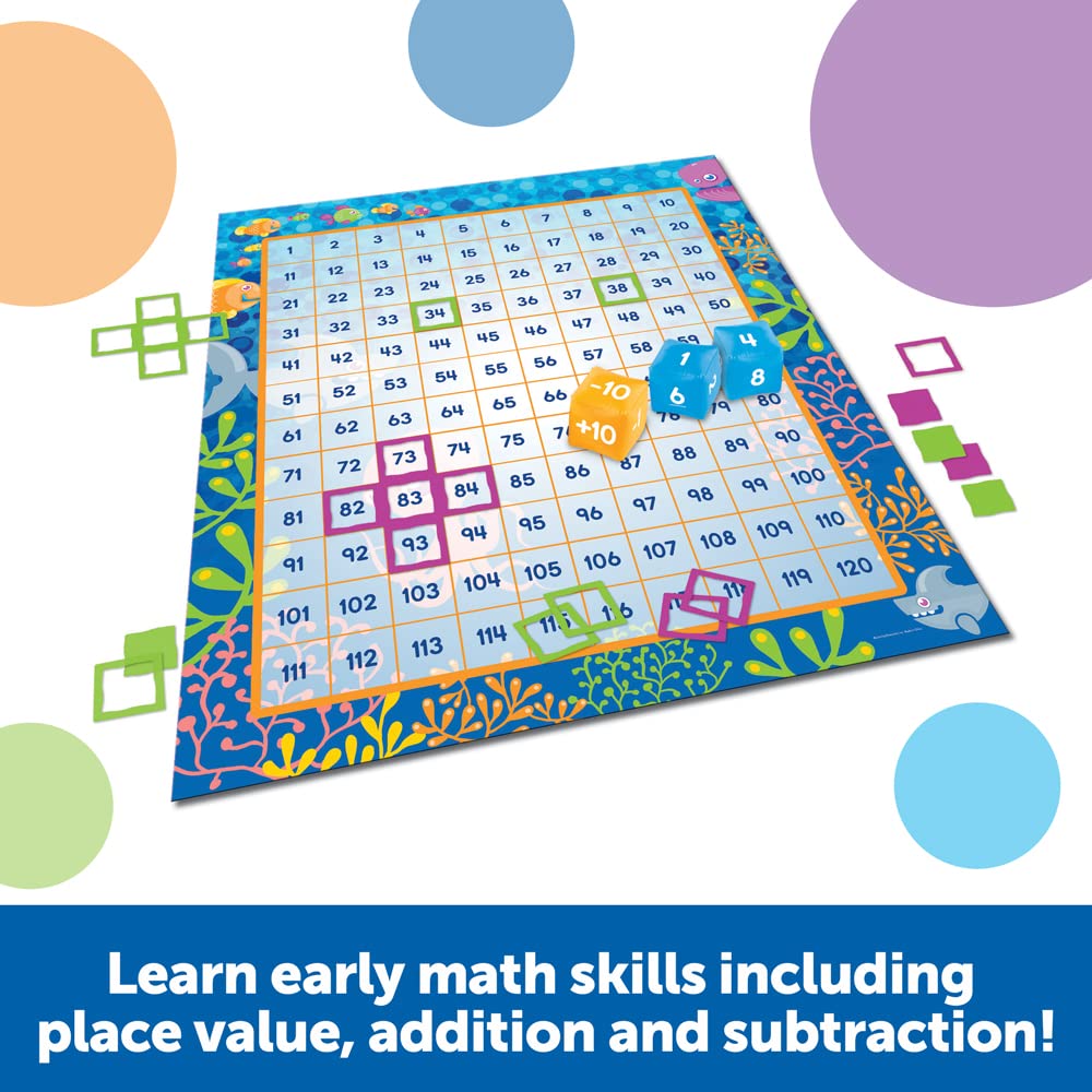 Learning Resources Make a Splash 120 Mat Floor Game - Math Manipulatives, Addition and Subtraction Board Games , Classroom Must Haves, Homeschool Supplies, Montessori Gifts for Boys and Girls