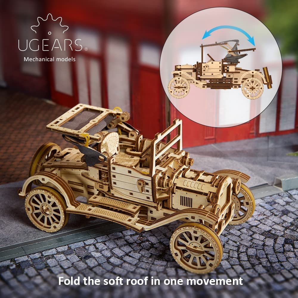 UGEARS Retro Car Model T 3D Wooden Puzzles for Adults - Wooden Model Kits for Adults Model Classic Car Kits Hobbies for Men Models for Adult to Build Brain Teaser, Hobby Set