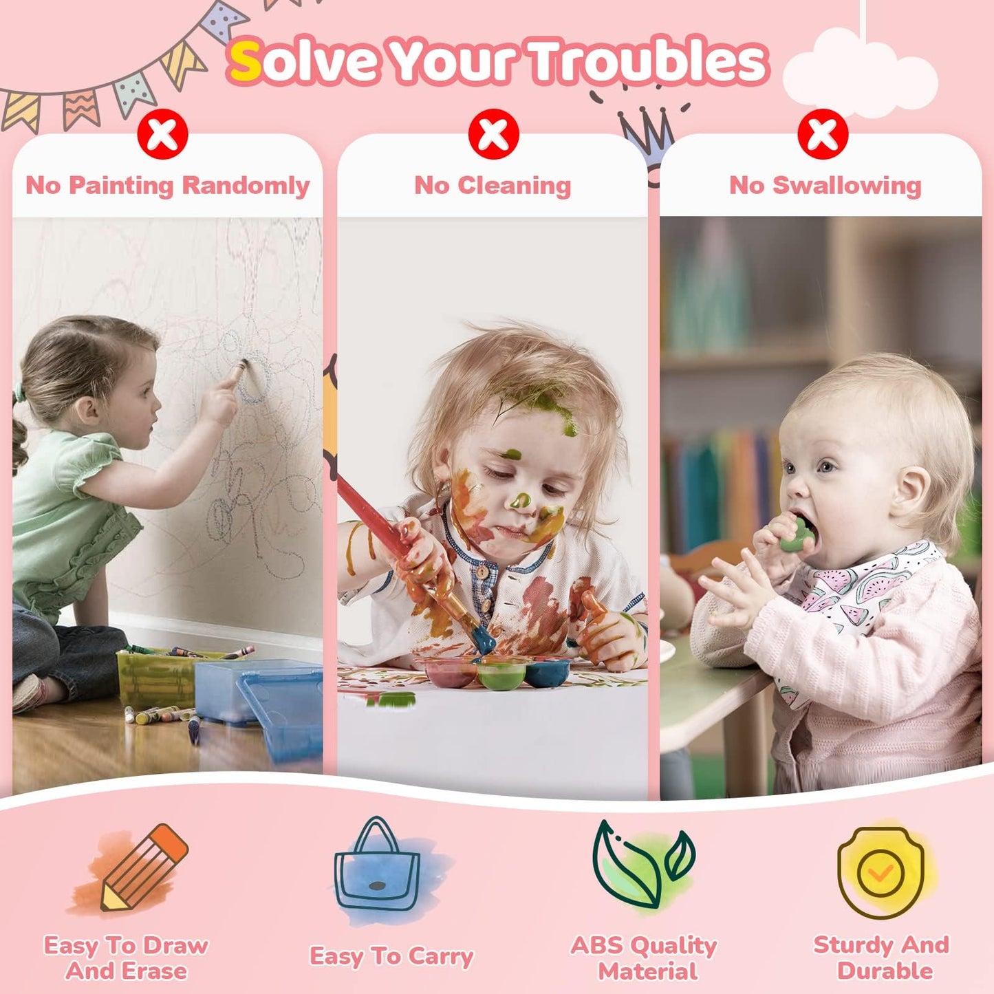 Kikidex Toddler Toys for 1-3 Years, Sturdy Magnetic Doodle Board, Reusable, No Mess, Educational Learning Toys for Kids Birthday (Rose)