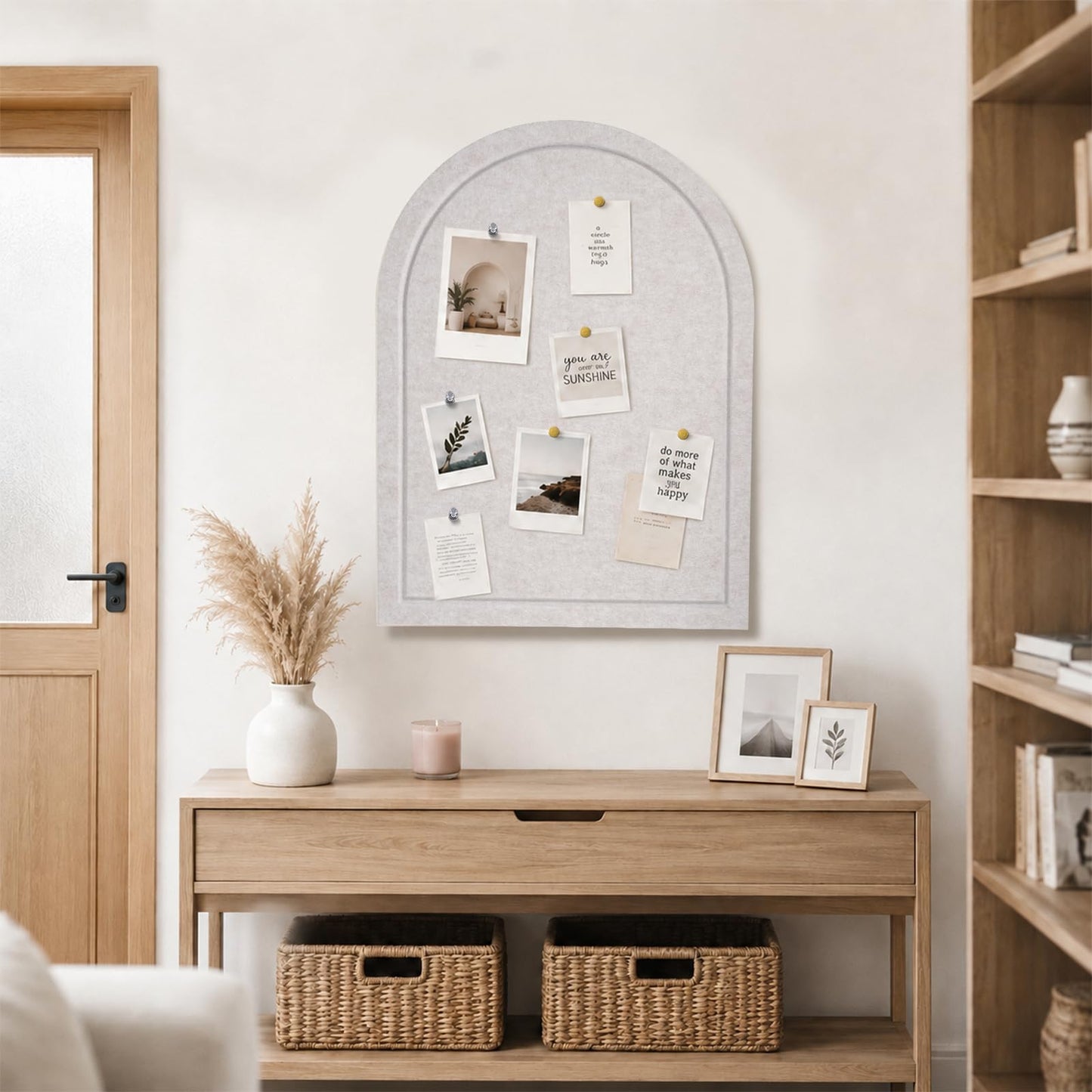 Arched Felt Bulletin Board, Sized 24" x 18" Cork Board Alternative Grooved Edge Foldable for Office & Wall, Customizable Adhesive Tile with Pin Hook for Photo Display School Home Office, Oatmeal