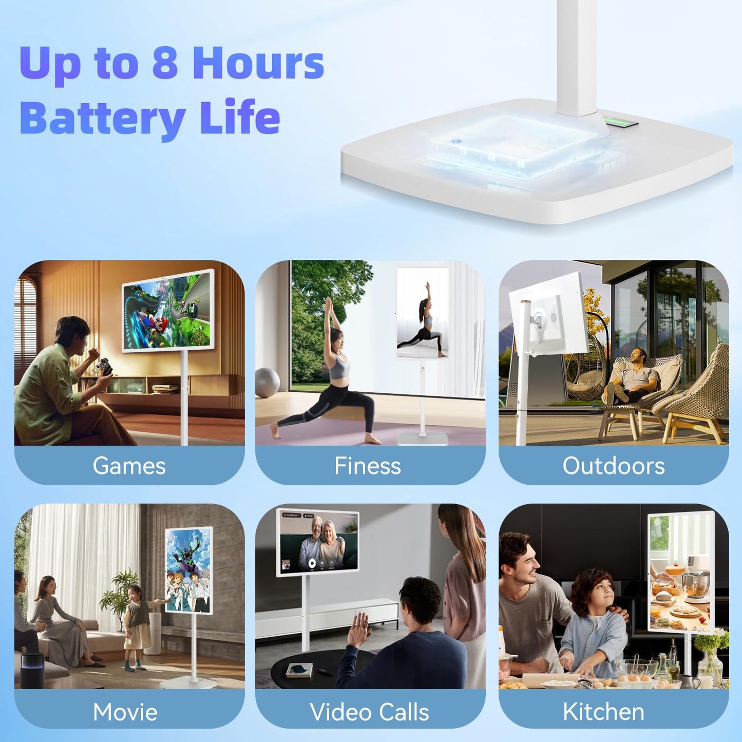 AISHICHEN 27 Inch Portable Touchscreen Monitor | Rolling Monitor on Wheels | 1080p Smart Screen | 8g+128g | Android OS 13 | 4K Webcam & 133wh Battery(Up to 8H) (1080P)
