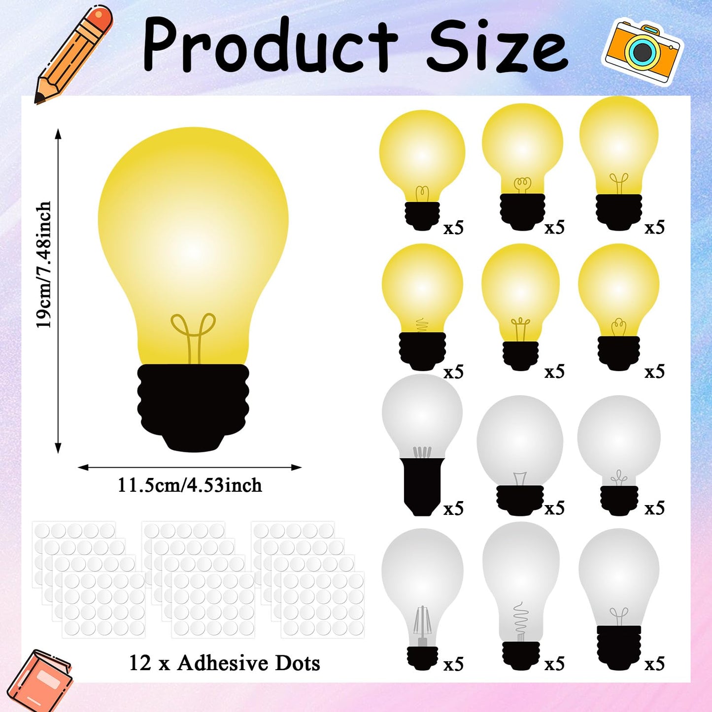 60PCS VBS 2026 Light Bulb Theme Cutouts Religious Light Bulb Bulletin Board Decorations VBS Lightbulb Paper Cut-Outs Classroom Decor for DIY Craft Photo Kindergarten Preschool Wall Door Supplies