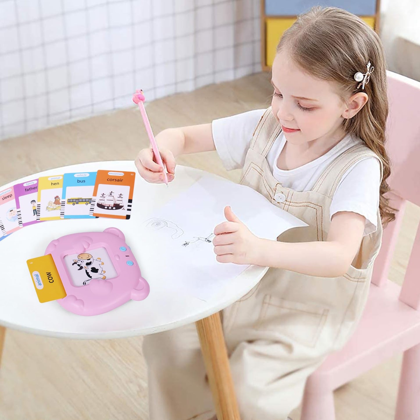 Talking Flash Cards for Toddler 1 2 3 4 5, Pocket Speec, Talking Learning Flash Cards Educational Toys Sensory Toys Gift for Boys and Girls (510 Sight Words-Bear Pink)