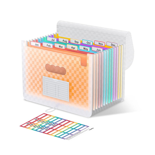 ThinkTex Accordion File Organizer, 12 - Pocket Expanding File Folders for Paper Receipts, Bills&Taxes Organizer, Letter/A4 Size Document Holder for School, Office, Home with Colorful tabs-Orange
