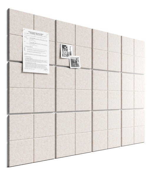 Bumusty Large Felt Bulletin Board, 48" x 36" Cork Board Alternative, 12-Pack Wall Tiles with 4-Compartment Design, 30 Push Pins, 70 Adhesive Tabs, Ideal for Office & Home Decor, Oatmeal