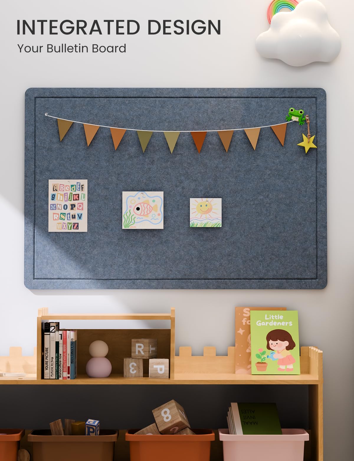 Fluxynara Bulletin Board,35.4" x 23.6" Cork Board Alternative with 12 Safe Removable Adhesive Tabs, Foldable Felt Pin Board for Home Office, Classroom, Bedroom,Entryway for Walls—Navy Blue