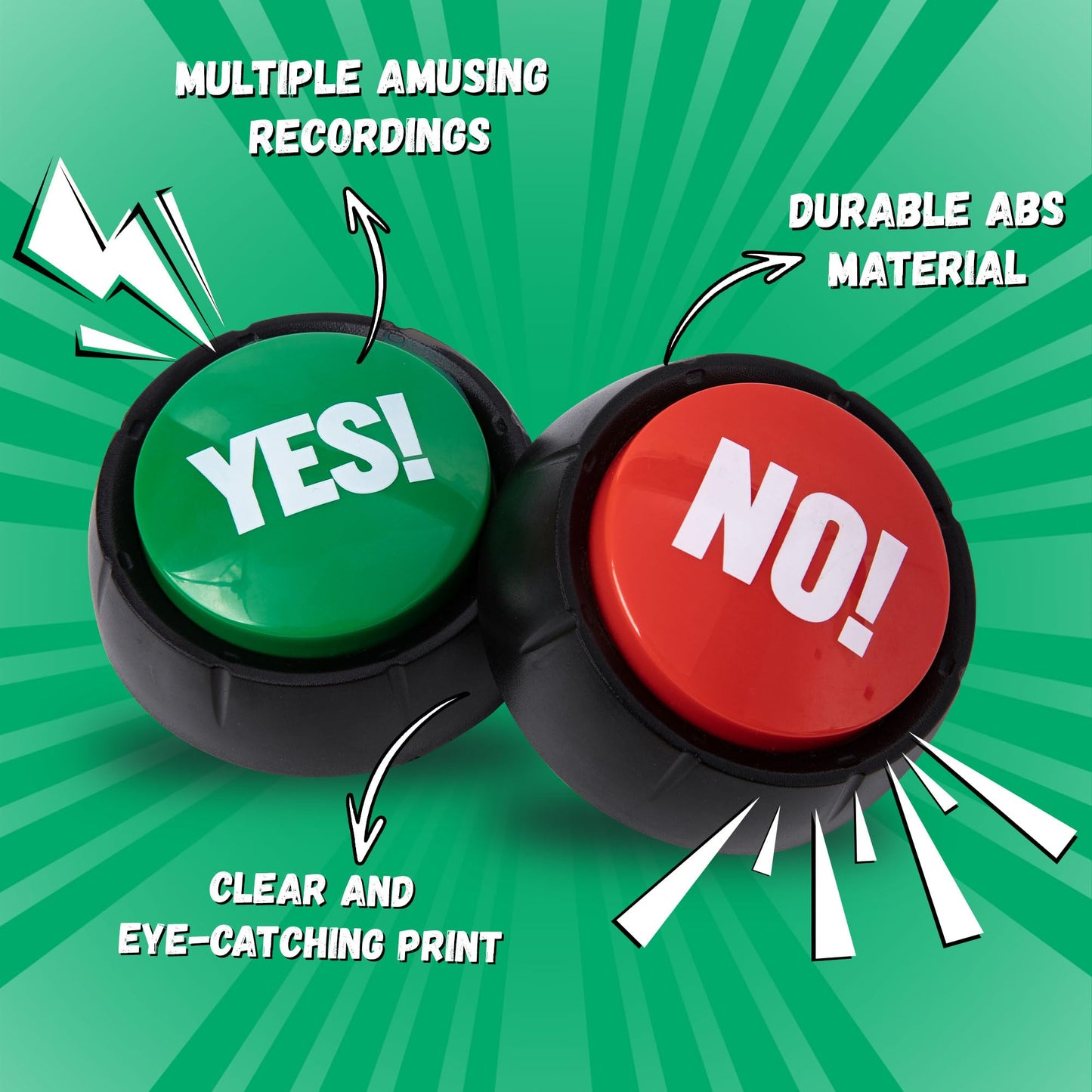 Loudmore Yes Button and No Button with Sound 2 Pack Buzzers for Trivia Games and Family Game Answer Buzzers for Classroom Parties, Games, Office Stress Relief