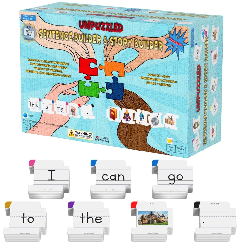 Sentence & Story Building 2-in-1 Educational Game for Kids | Phonics & Reading Puzzles Ages 6-8 | Learn Parts of Speech & Sight Words | Speech Therapy Materials for Kindergarten & 1st Grade