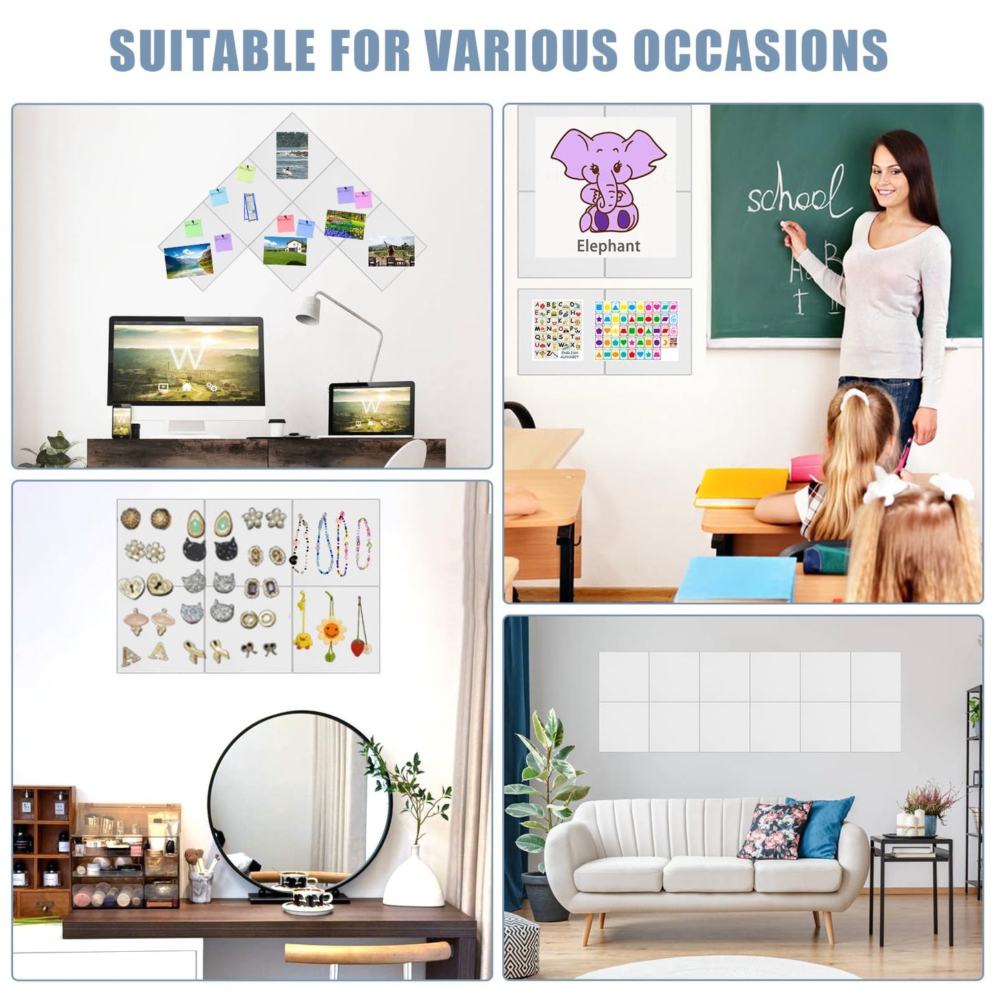 Large Cork Board Alternative 48" X 36" Bulletin Board - 12 Pack Removable Felt Wall Tiles with 30 pushpins, Large Cork Boards for Walls Cork Board for Office Pin Board Tack Board - Warm White