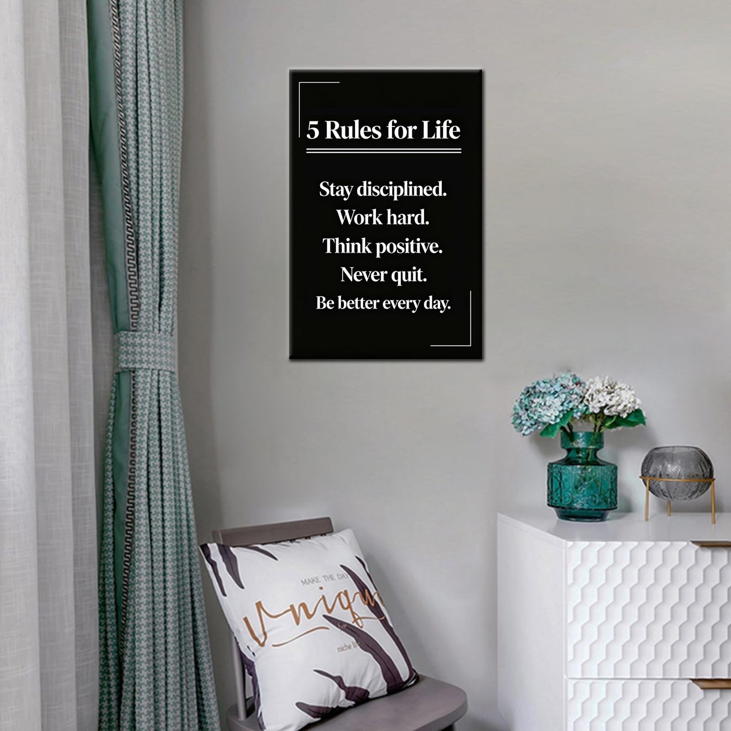 PSYYSP Motivational Wall Decor Office 5 Rules For Life Inspirational Poster For Office Men Women Success Quotes Canvas Wall Art Framed Modern Daily Discipline Sign Office Decorations 12x18 Inch