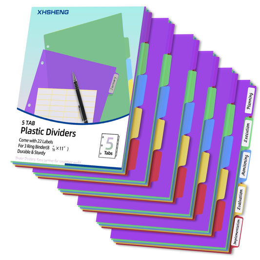 Dividers for 3 Ring Binders,5 TAB Binder Dividers,Plastic, Multicolor Binder separators with tabs，Colored 6 Sets