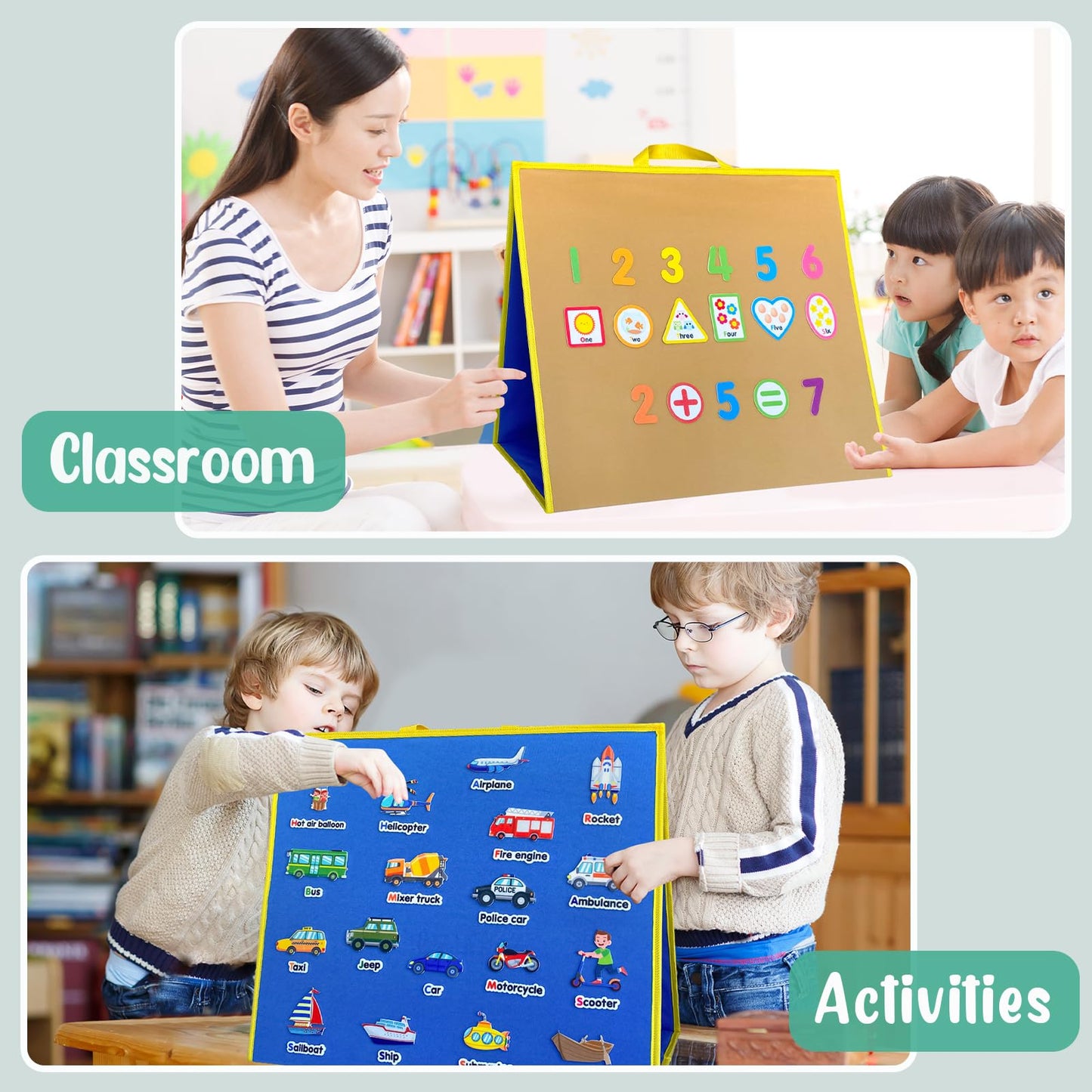 large Felt Flannel Board 22.8*19.7 In,Felt Story learning Board for Toddlers,Classroom,Preschool,Kiddie Corner, Interactive,Foldable,Stand,For Walls Felt Baord,Double-Sided Use,Gifts for Kids