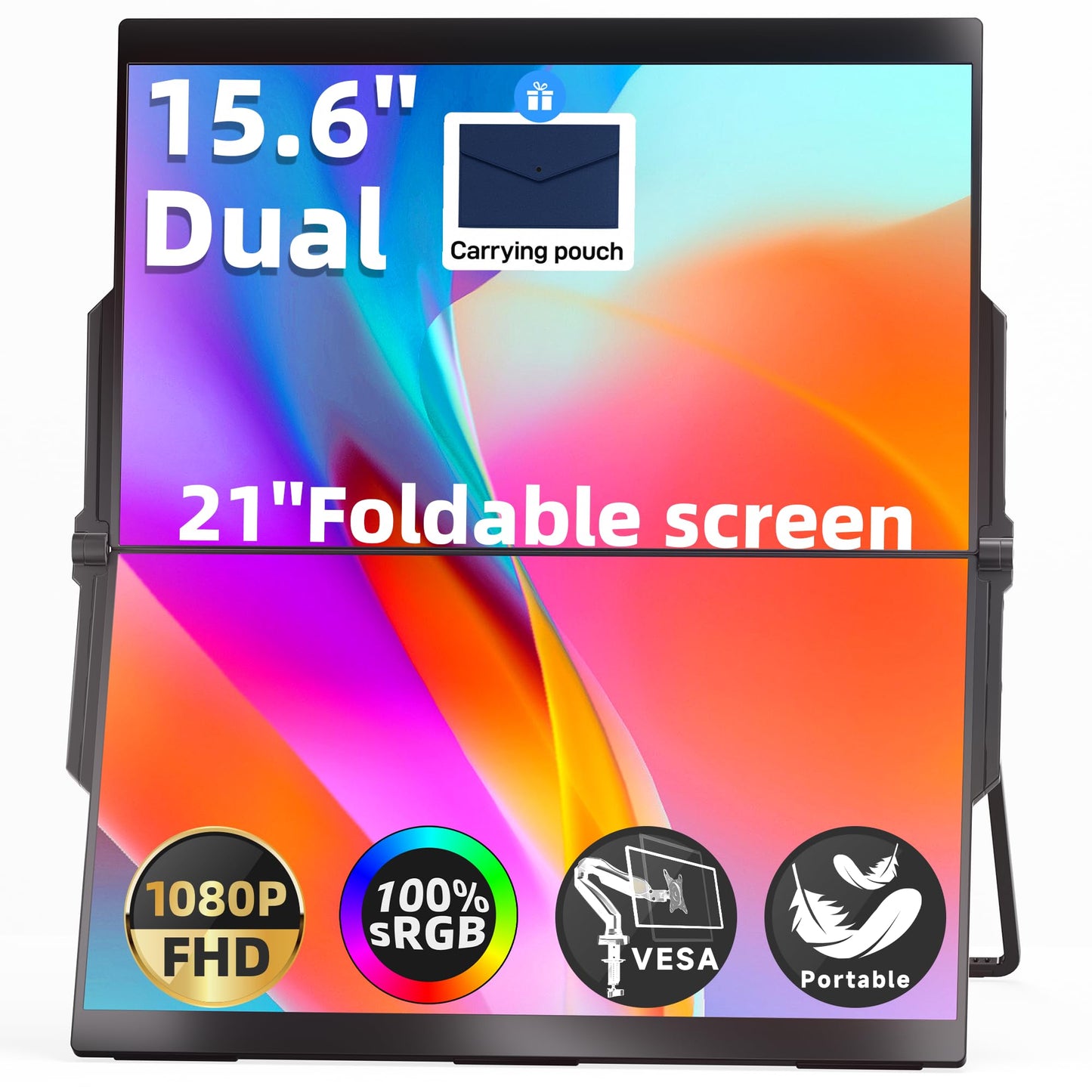 Ingnok Dual Portable Monitor,15.6inch FHD 1080P Screen with USB-C mini HDMI, Foldable Screen Design,Portable Dual Monitor Compatible with Windows/Mac, Easy Setup for Work
