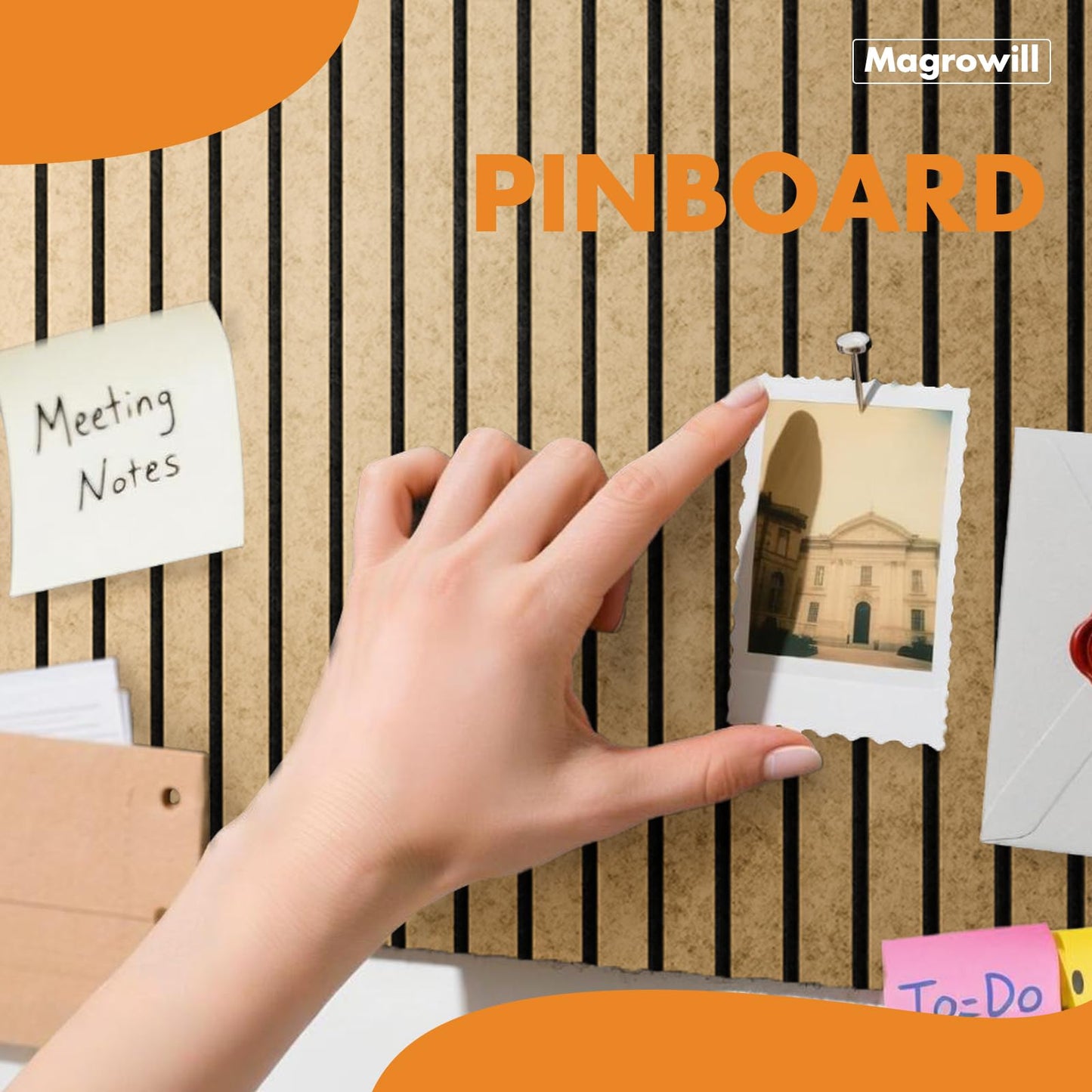 Cork Board Tiles for Wall with Push Pins, Removable 48" x 24" Slat Bulletin Board Sets, Adhesive Pin Board | Magrowill 6 Packs Felt Panels for Interior Wall Decor