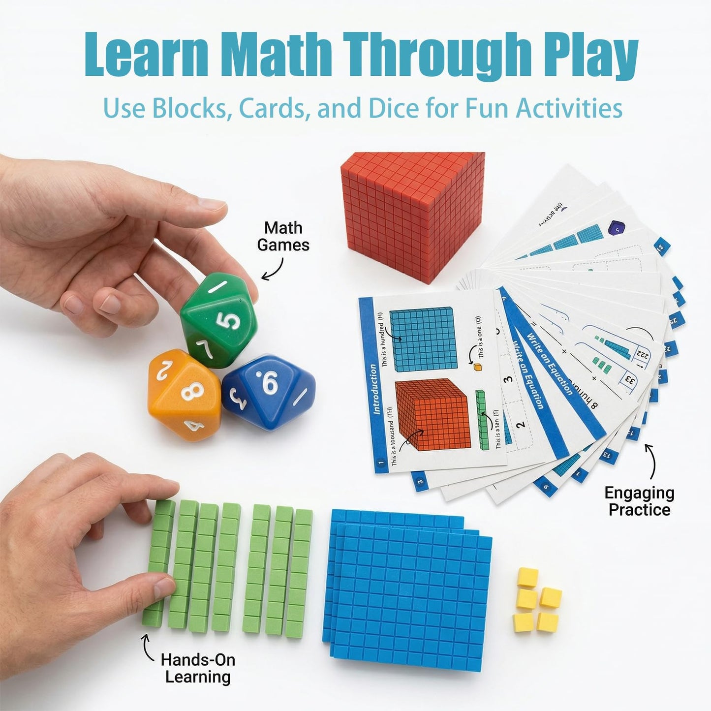 153 pcs Base Ten Blocks Math Manipulatives, Counting Cubes Set for Kids, Place Value Blocks for Kindergarten 1st Grade Classroom Homeschool Learning Kit