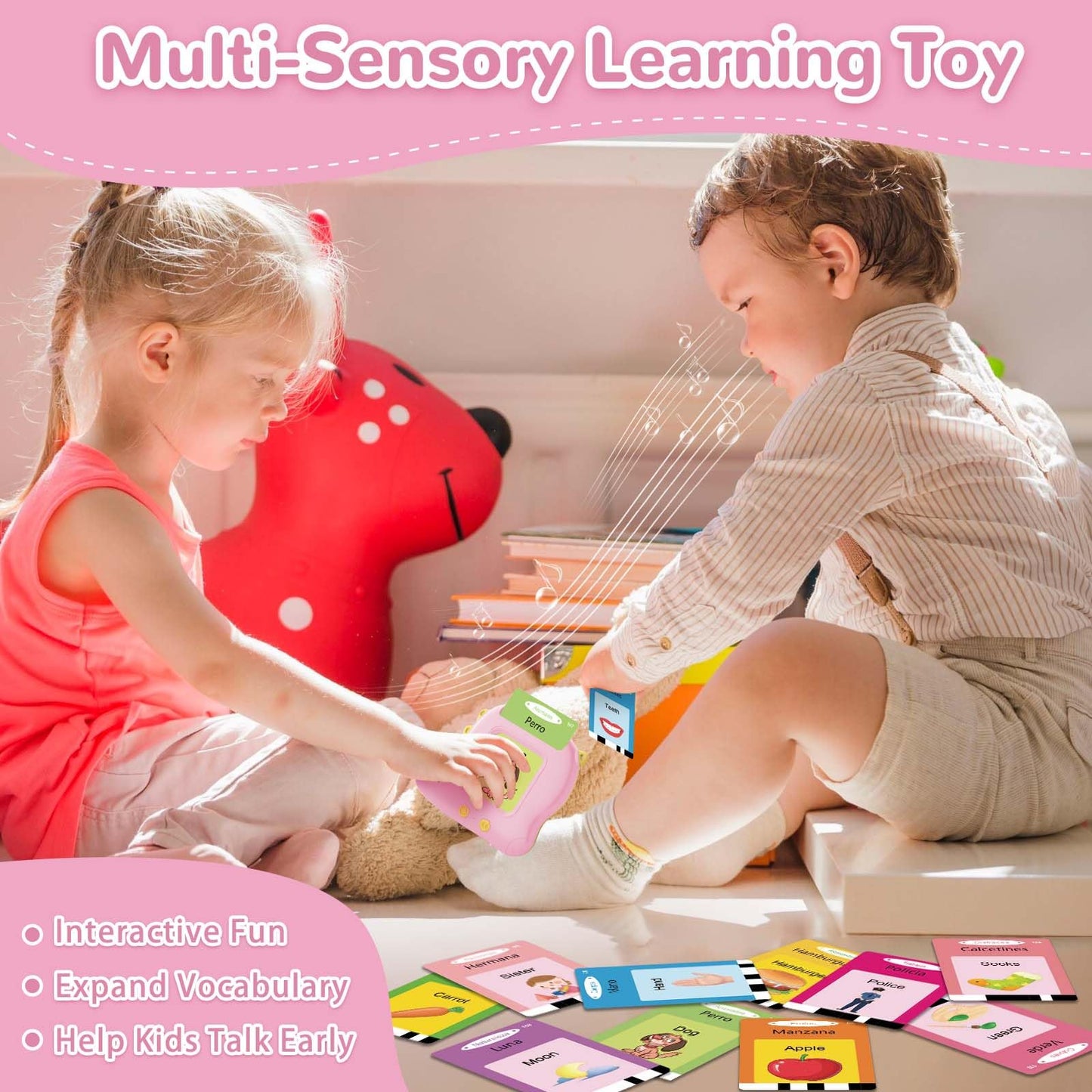 Alotwan Girls Toys Spanish Talking Flash Cards - Toddler Montessori Toys for Age 2-4, Bilingual Español Speech Therapy, 224 Words Preschool Learning Activity, Gifts for Little Girls 2 3 4 5 Years Old