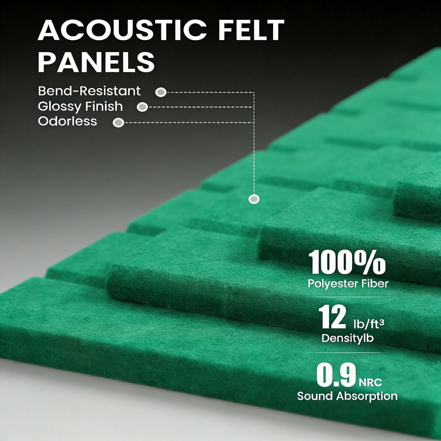 Slat Felt Wall Tiles (12 Pack) - 11.8"x11.8" Self-Adhesive Bulletin Board for Wall, Acoustic Panels for Sound Dampening, Modern Black Pin Board, Home Office Decor (30x30cm)