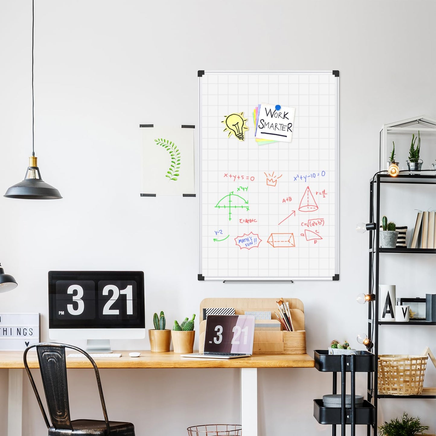 XBoard Magnetic Dry Erase Board with Lines 48 x 36 Inch, 4' x 3' Double Sided Hanging White Board Planner for Wall | Grid Lined White Board + Message Presentation Board