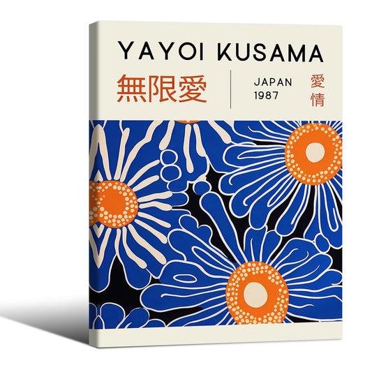 Yayoi Kusama Print Vintage Japanese Wall Art Abstract Yayoi Kusama Poster Minimalist Painting Art Exhibition Suitable for Japanese Bedroom,Living Room Office Decor 12x16in Framed