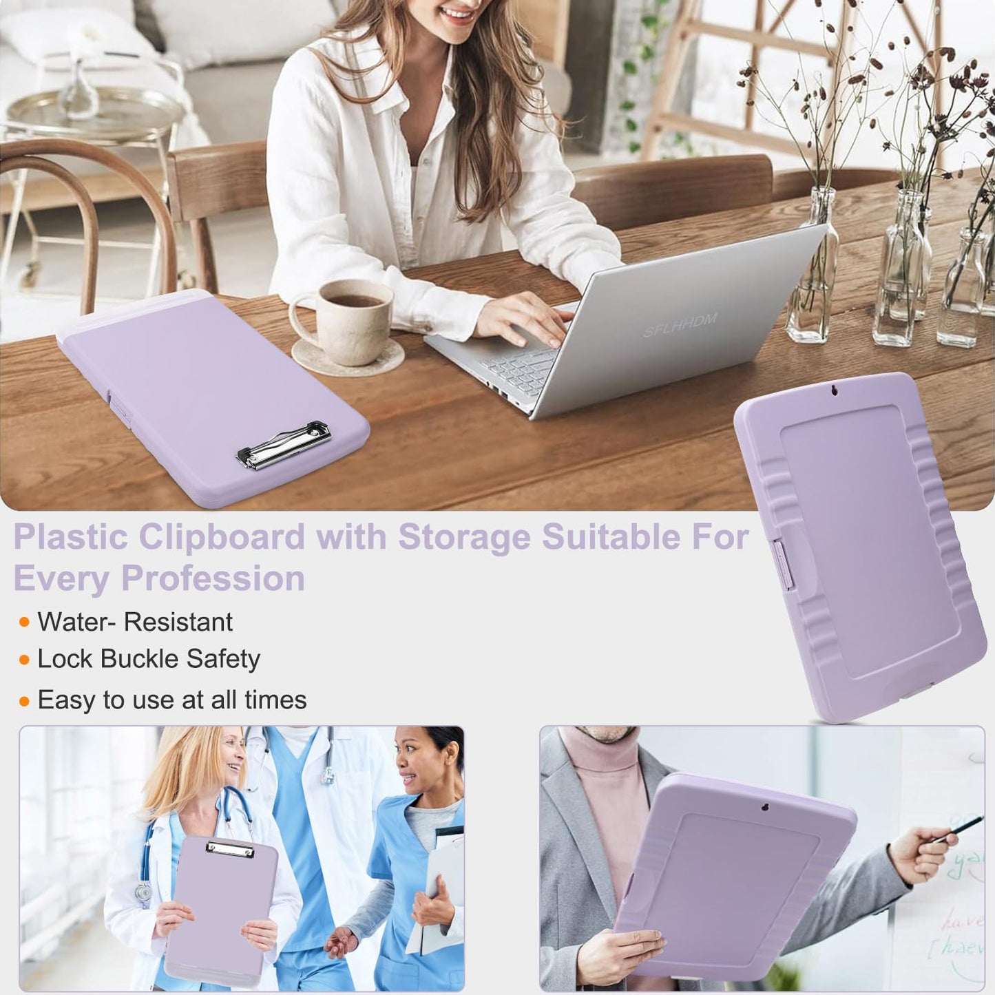 SFLHHDM Purple Clipboard, Clip Board 8.5x11, Teacher Clipboards with Storage, Plastic Clipboard with Pen Holder, Clipboards Storage for Women Teachers Work, School & Office Supplies