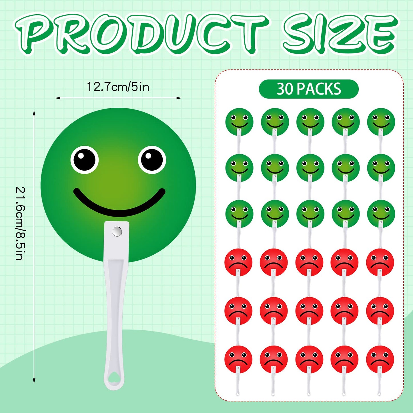 30 Pack Face Classroom Voting Paddles Handy Teacher Classroom Event Supplies Plastic Face Sign Green Red Yes or No Paddles True False Paddles for School Student