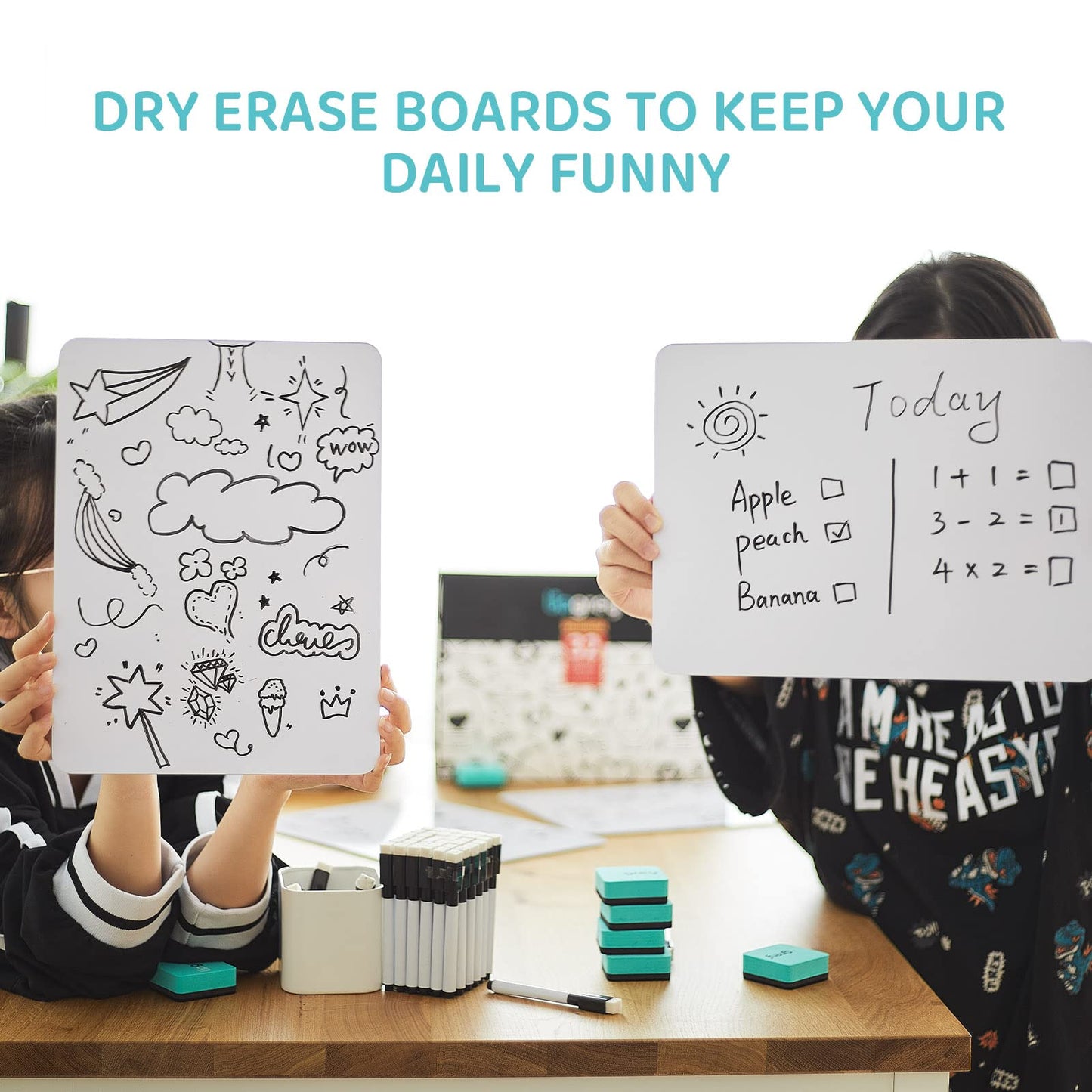 UPGREY Dry Erase Boards, Small Whiteboard 20 Pack 9"X12" Double-Sided Mini Whiteboards for Kids Lapboards with 24 Pens+24 Erasers+24 Pen Clips for Students, Teachers, Class, Office
