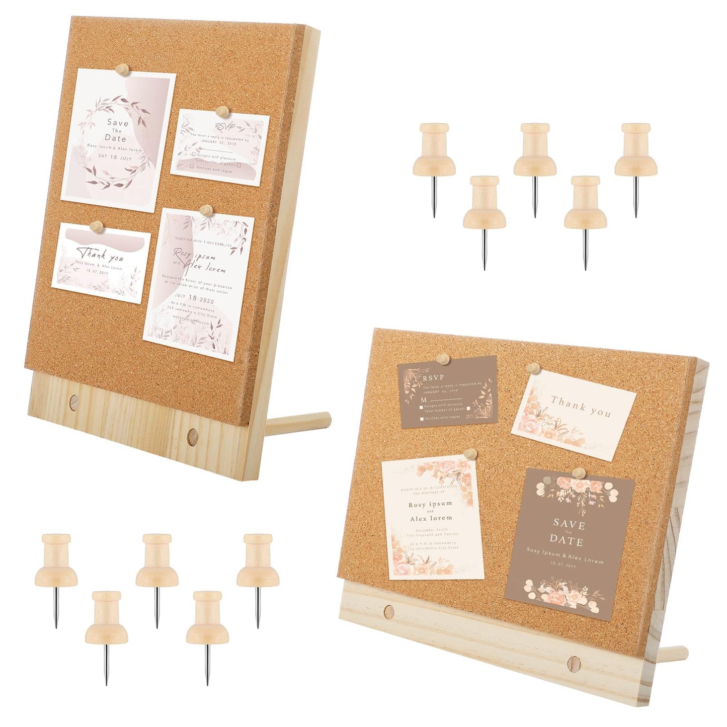 Fiwochic 2 Pcs Desktop Cork Board 9.8'' x 8.3'' Wood Frame Bulletin Board with 12 Push Pins Display Message Memo Picture Boards for Home Office School Wall Decor