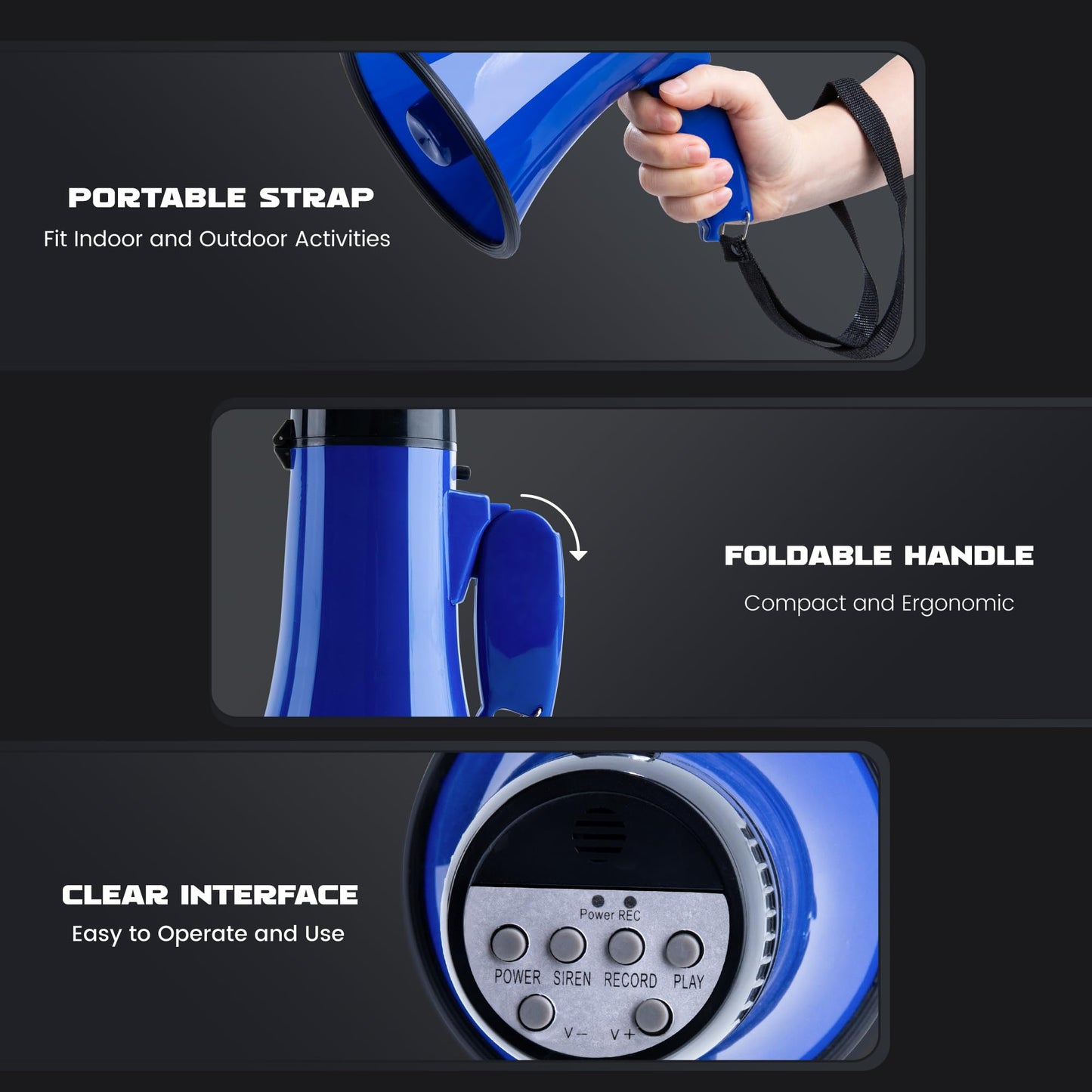 MyMealivos 20W Megaphone Bullhorn, Built in Siren & 240s Recording, 5.4"×8.6" Portable Megaphone with Volume Control Cover Up to 300 feet+ for Indoor and Outdoor Activities(Blue)
