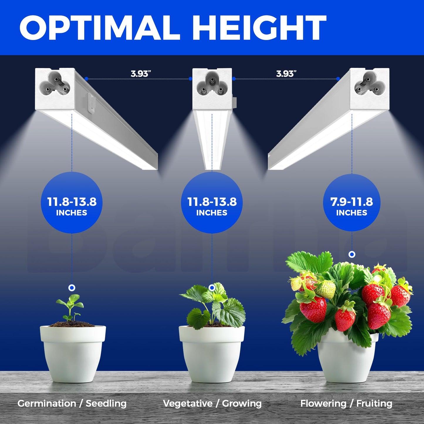 Barrina Grow Light Strip 5000K White Full Spectrum LED 1FT, Aluminum, 4-Pack