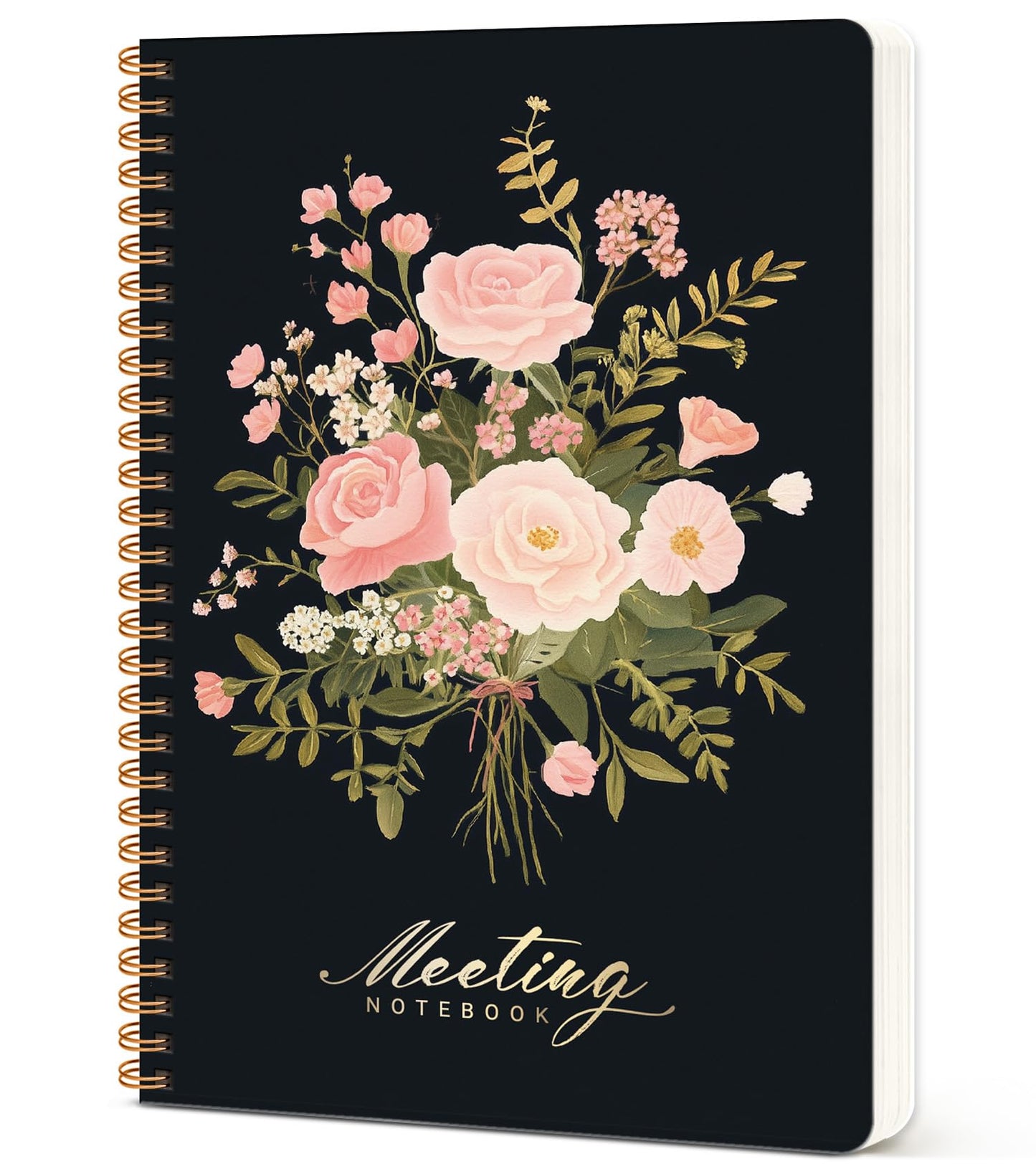 Meeting Notebook for Work Organization - Work notebook with action items, Meeting Minutes Planner Notebook, Perfect Office Supplies for Men & Women - Blush Bouquet