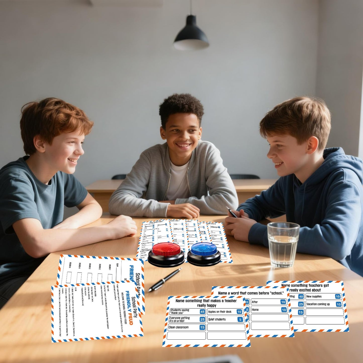 IIDEA School Party Friendly Feud Game with 2 Answer Buzzers, Graduation Team Building Class Reunion Feud Cards for School Game Night Fun Trivia Quiz for Students Teachers Groups Holiday Gatherings
