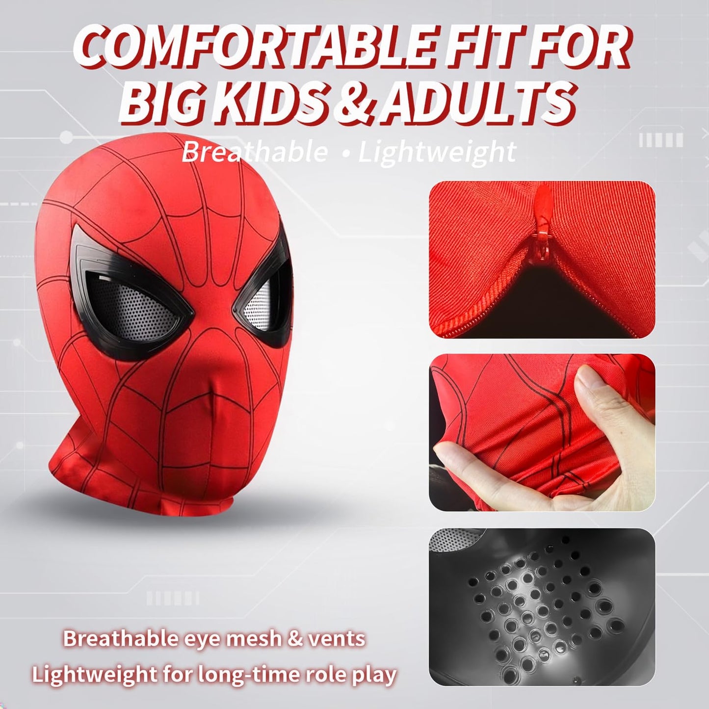Dluobie Spider Hero Mask with Moving Eyes and LED Lights, Ring Remote, Halloween Roleplay Mask Costume for Teens and Men, Realistic Full Face Cosplay Prop for Christmas & Birthday Parties