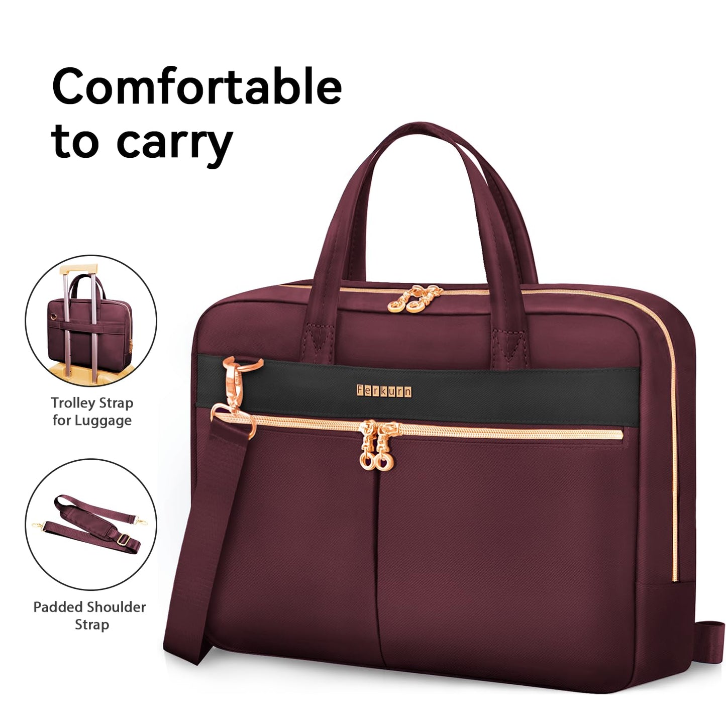 Ferkurn Laptop Bag Case Women Men Computer Bag Compatible with MacBook/HP/LG/Dell, Shoulder Strap Slim Carrying Messenger Briefcase, Wine Red, 17-17.3 Inch