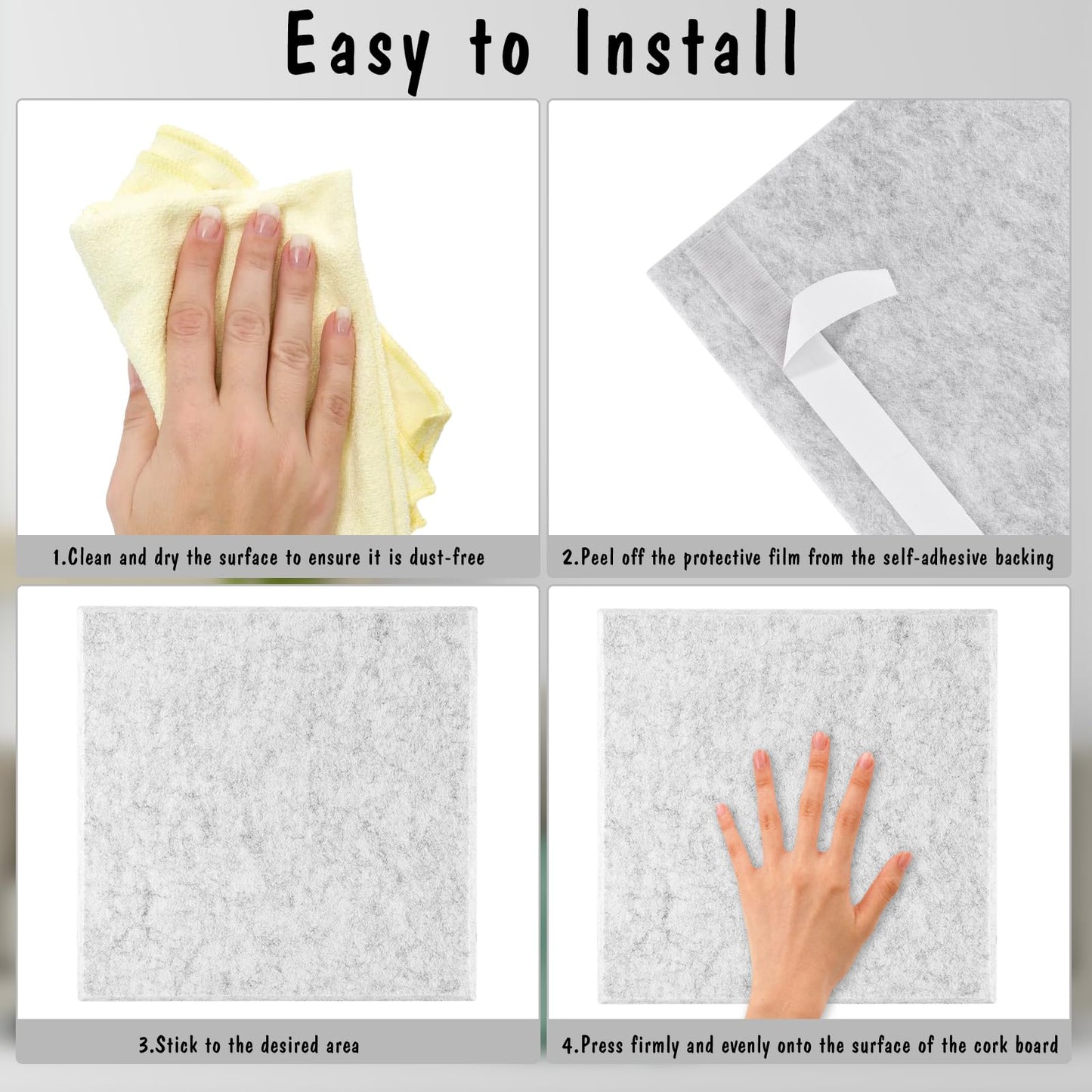 Large Cork Board 36" x 24", 6 Pack Felt Bulletin Board with 30 Pushpins, Cork Boards Alternative with Self-Adhesive Strips, Felt Wall Tiles Pin Boards for Walls Office Home School Decor-Light Gray