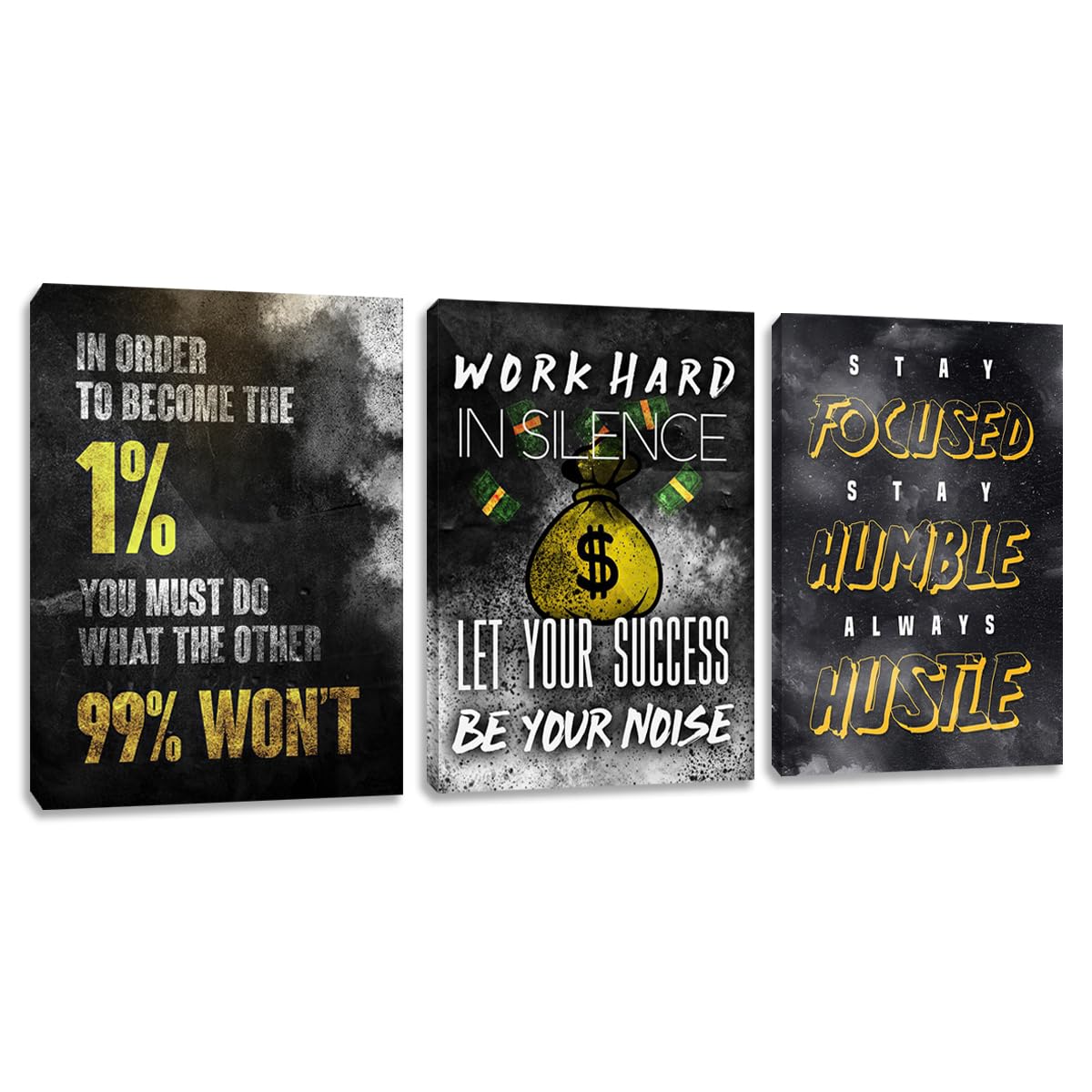 Motivational Canvas Wall Art Inspirational Success Quotes Wall Art Retro Black White Poster Hangs Picture Hustle Canvas Painting Artwork for Office Bedroom Living Room Workplace (36''Wx 16''H)