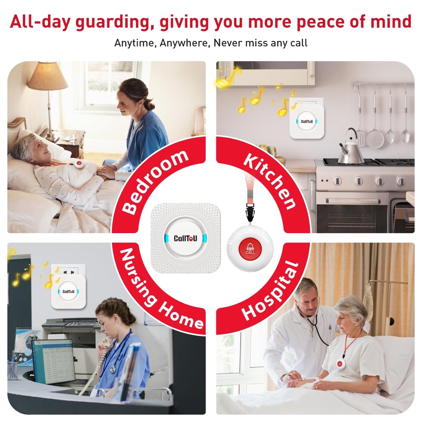 CallToU Caregiver Pager Wireless Alert Button Home Intercom System Long Range 2 Way Radio for Elderly/Patient/Pregnant/Home/Office