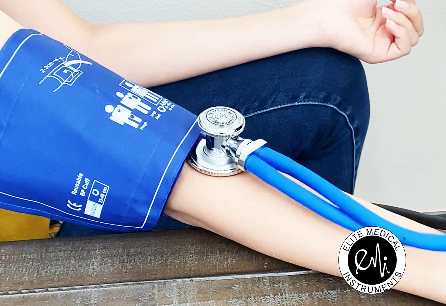 EMI Royal Blue Dual Head Sprague Rappaport Stethoscope and Manual Blood Pressure Adult Cuff Aneroid Sphygmomanometer Set