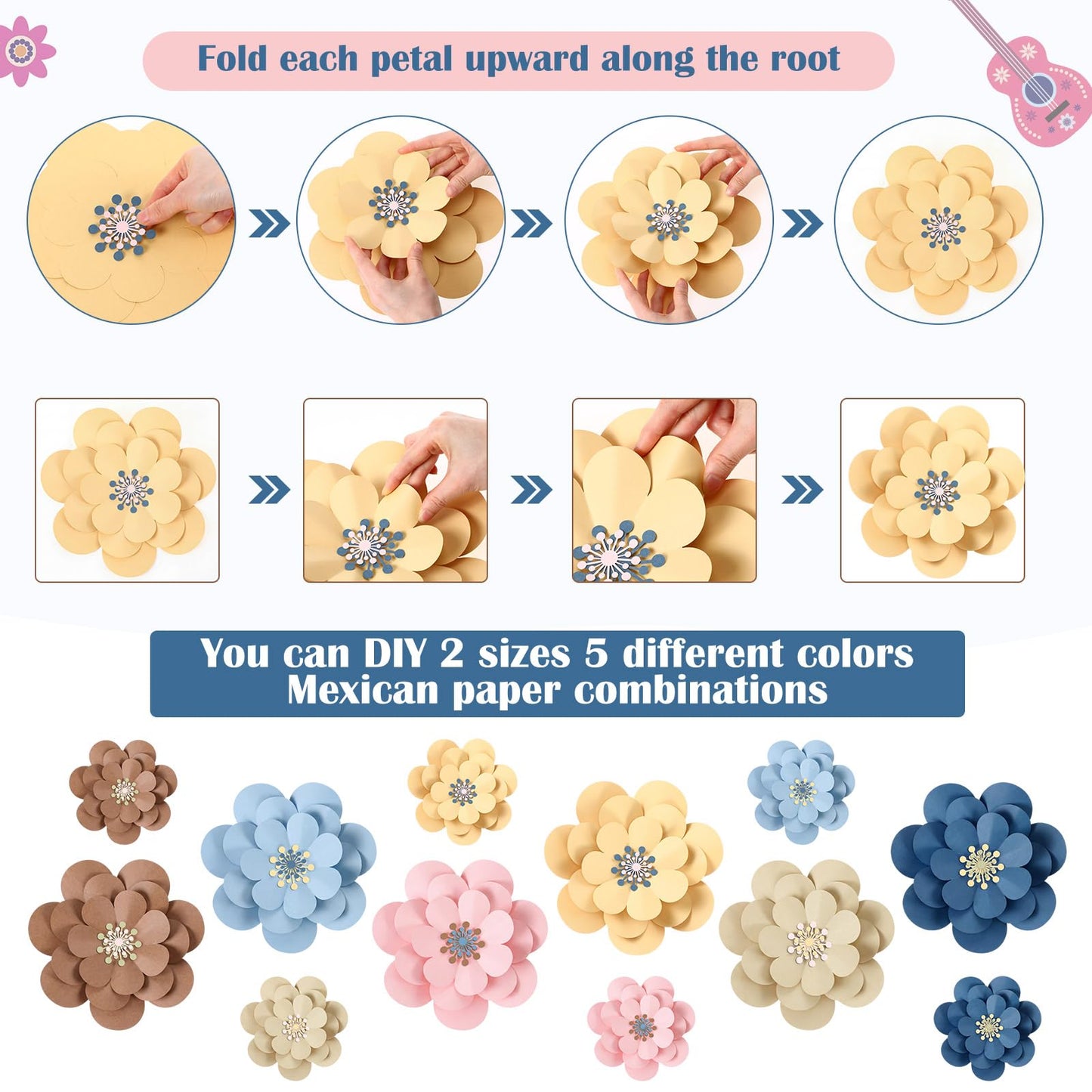 Mooliwe Paper Flowers Decorations for Wall DIY 3D Paper Bulletin Board Mexican Flowers Backdrop Decoration for Classroom Back to School Holiday Party(Fresh,12 Set)