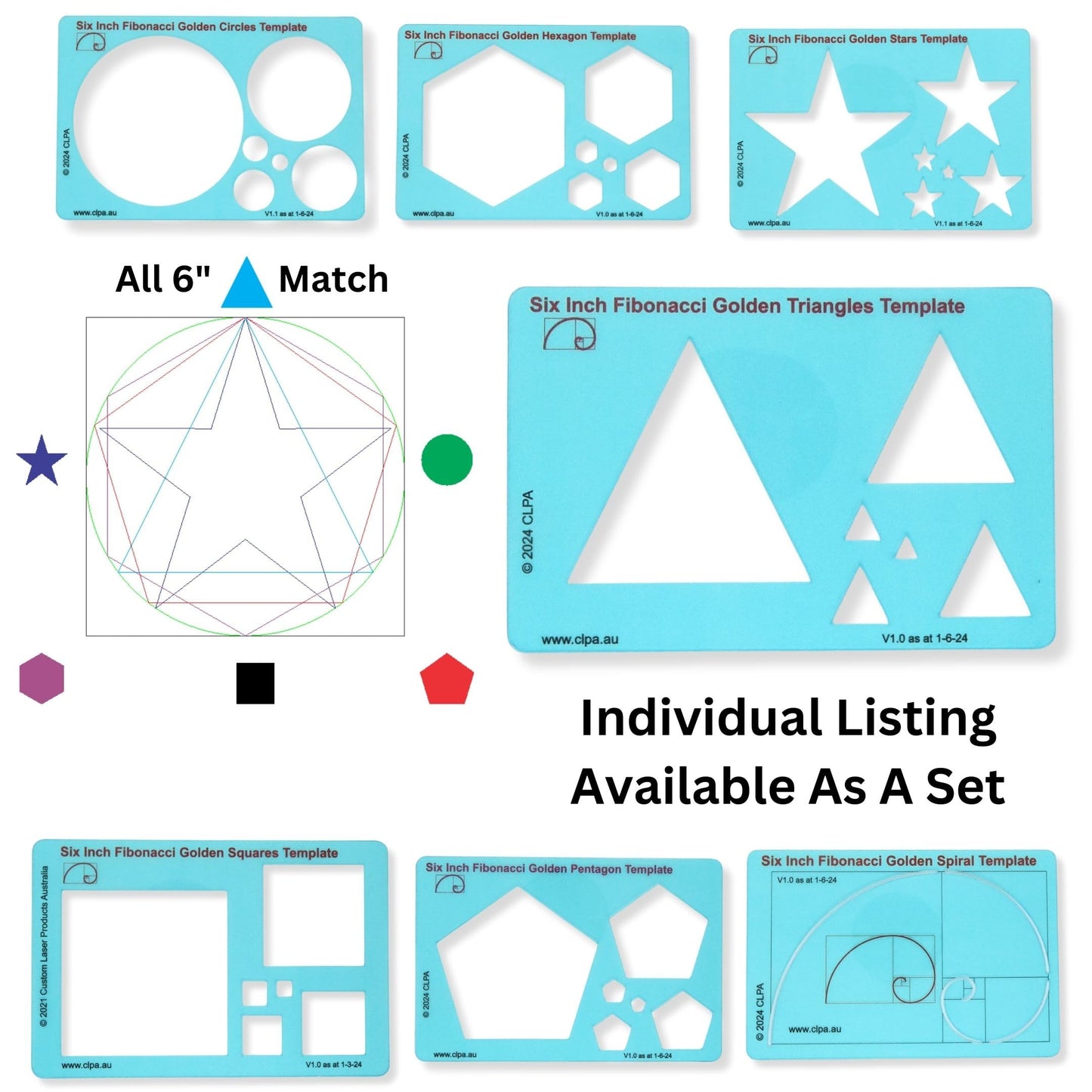 6" Triangle Stencil Template — Golden Ratio Tool for Drawing — Fibonacci Template — Geometric Stencil for Art, Drafting and Quilting — Clear PETG — Made in Australia