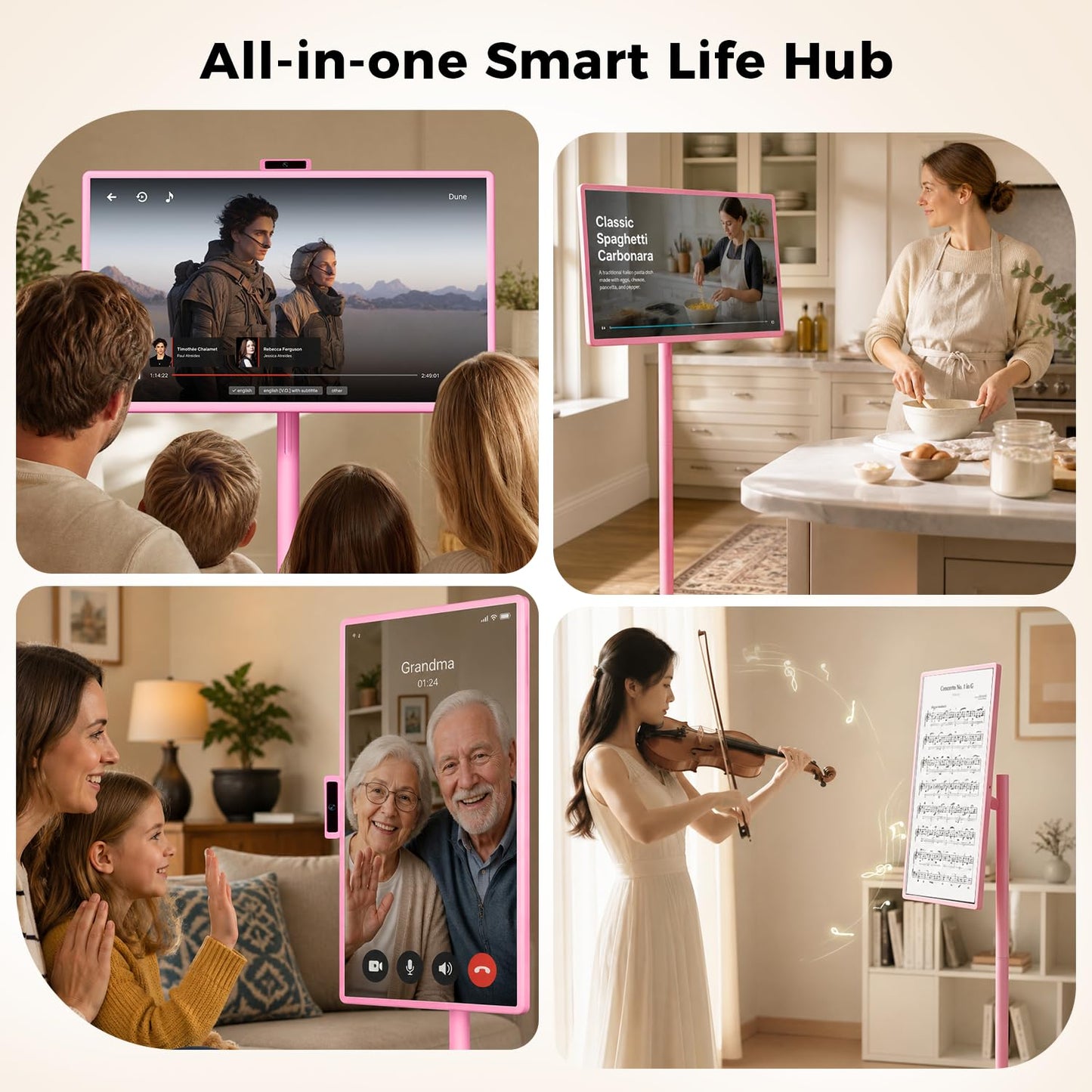 32" Portable Smart TV with Android 15, 1080P Touch Screen Monitor on Wheels, EDLA-Certified, 8GB+128GB Storage, 5MP Camera, 10H Playing Time, Rotatable Display, Wireless Casting, Voice Remote Control