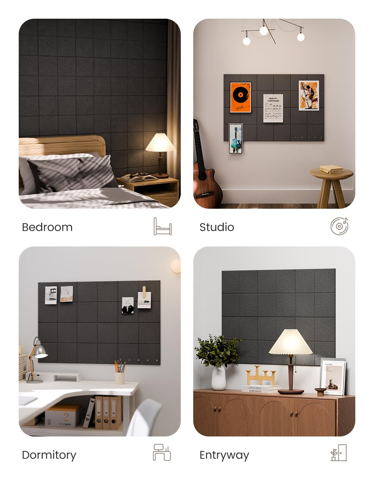 Fluxynara Large Felt Bulletin Board 36" x 24"Cork Board Alternative-6 Pack with 40 Safe Removable Adhesive Tabs, Cork Boards for Walls Cork Board for Home Office Classroom Pin Board-Charcoal Gray