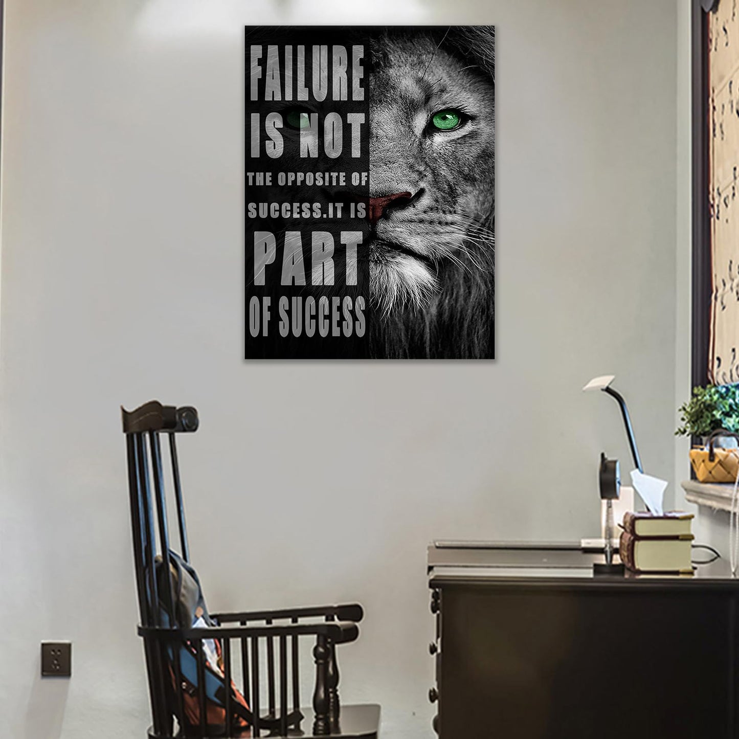 Motivational Wall Art Lion animal Canvas Poster Prints Success Inspirational Picture Entrepreneur Quote Home Office Bedroom Decor Wooden Framed Wall Decor Ready to Hang [18''W x 24''H]