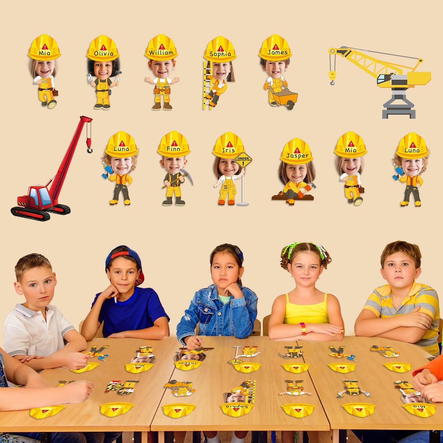 60pcs Construct Theme Cutouts Construction Helmet Bulletin Board Decorations Construct Paper Cut-Outs Classroom Decor for Boy Girl Classroom DIY Craft Photo Kindergarten Preschool Wall Door Supplies