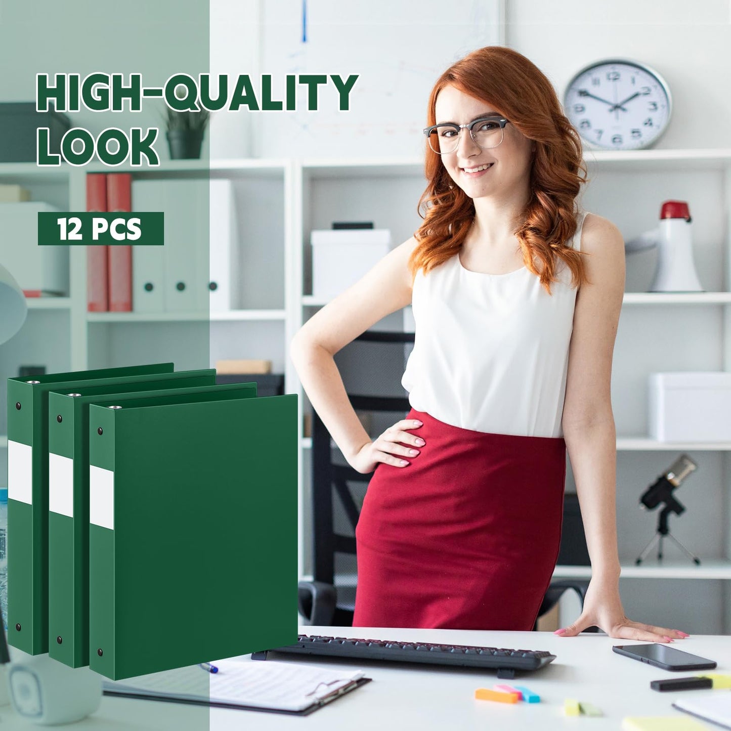 Henoyso 48 Pack 1 Inch 3 Ring Plastic Binders, Bulk Flexible PP Binders for Classroom & School Supplies, Letter Size 8.5 x 11, Holds 240 Sheets with Interior Pocket (Dark Green)