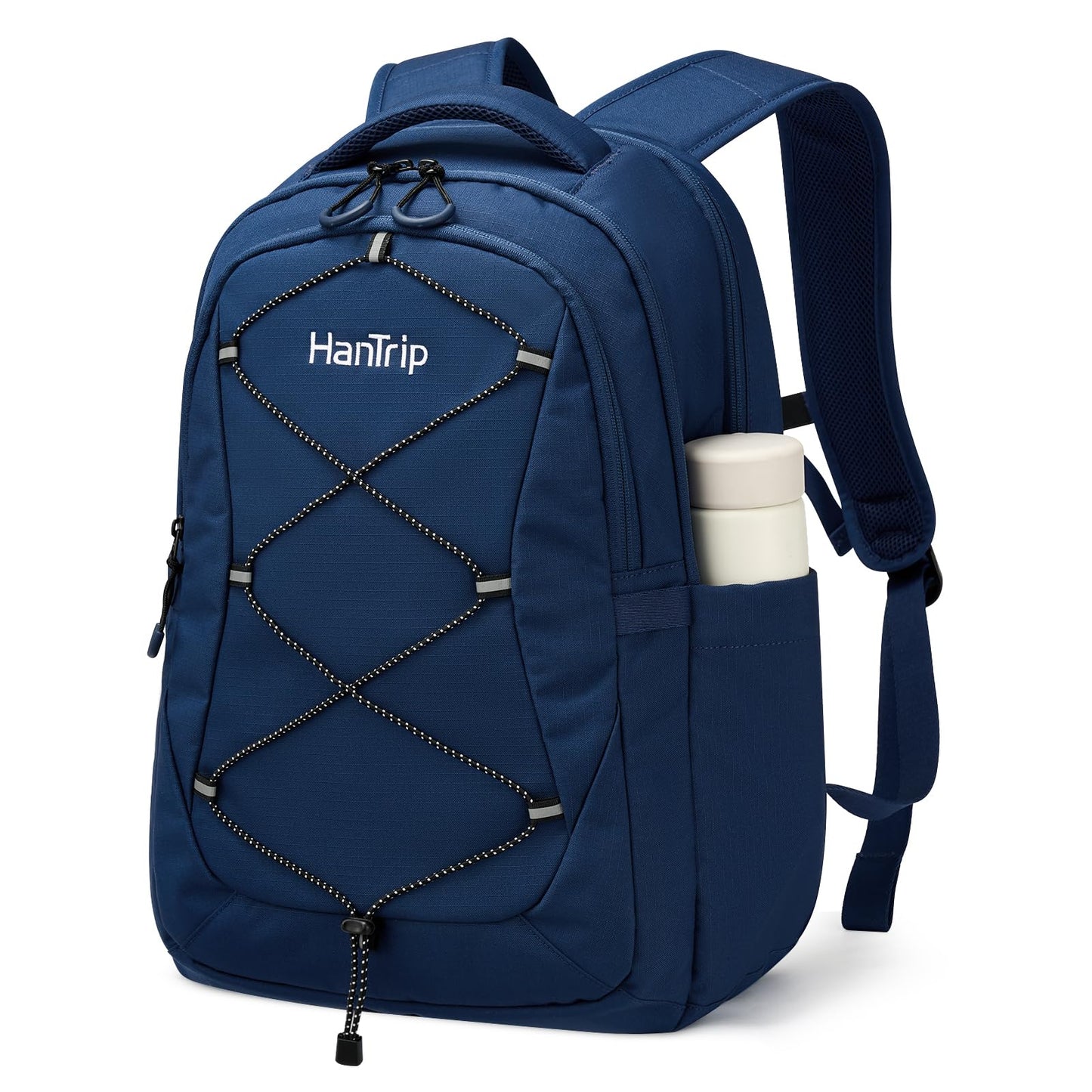 HanTrip Travel Laptop Backpacks for Women Men, Large Work Backpack for Commuter College School Book Bags, Reflective Water Resistant Backpack with Luggage Strap Bottle Pocket Chest Strap, Navy Blue