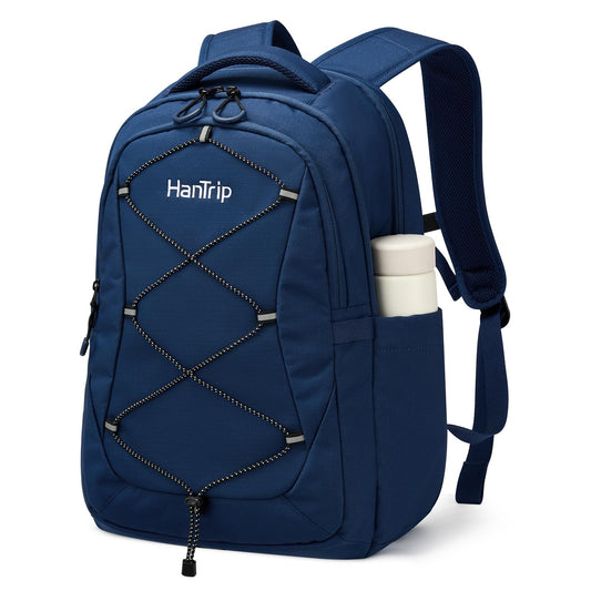 HanTrip Travel Laptop Backpacks for Women Men, Large Work Backpack for Commuter College School Book Bags, Reflective Water Resistant Backpack with Luggage Strap Bottle Pocket Chest Strap, Navy Blue